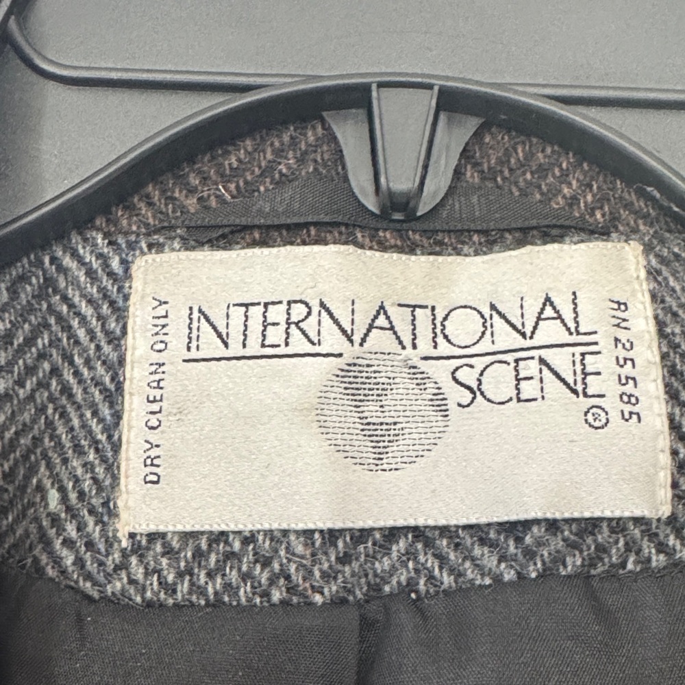 VTG International Scene Women's Brown Gray Patchwork Wool Blazer Jacket 13/14 - Picture 13 of 14